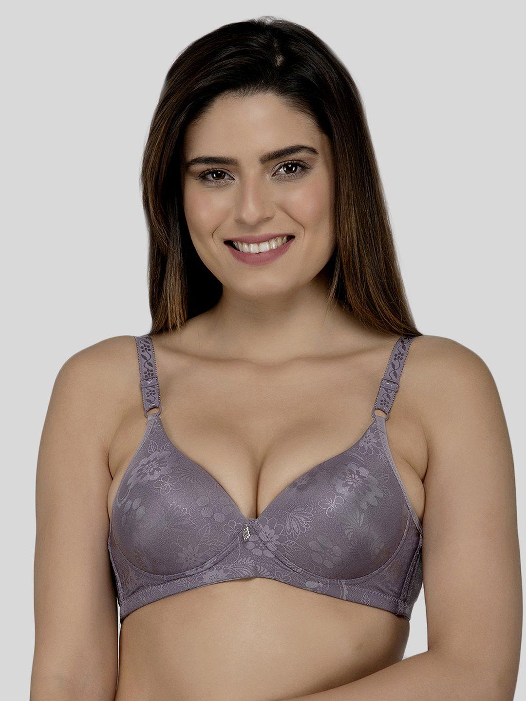 laceandme lavender self design underwired heavily padded demi bra 4348