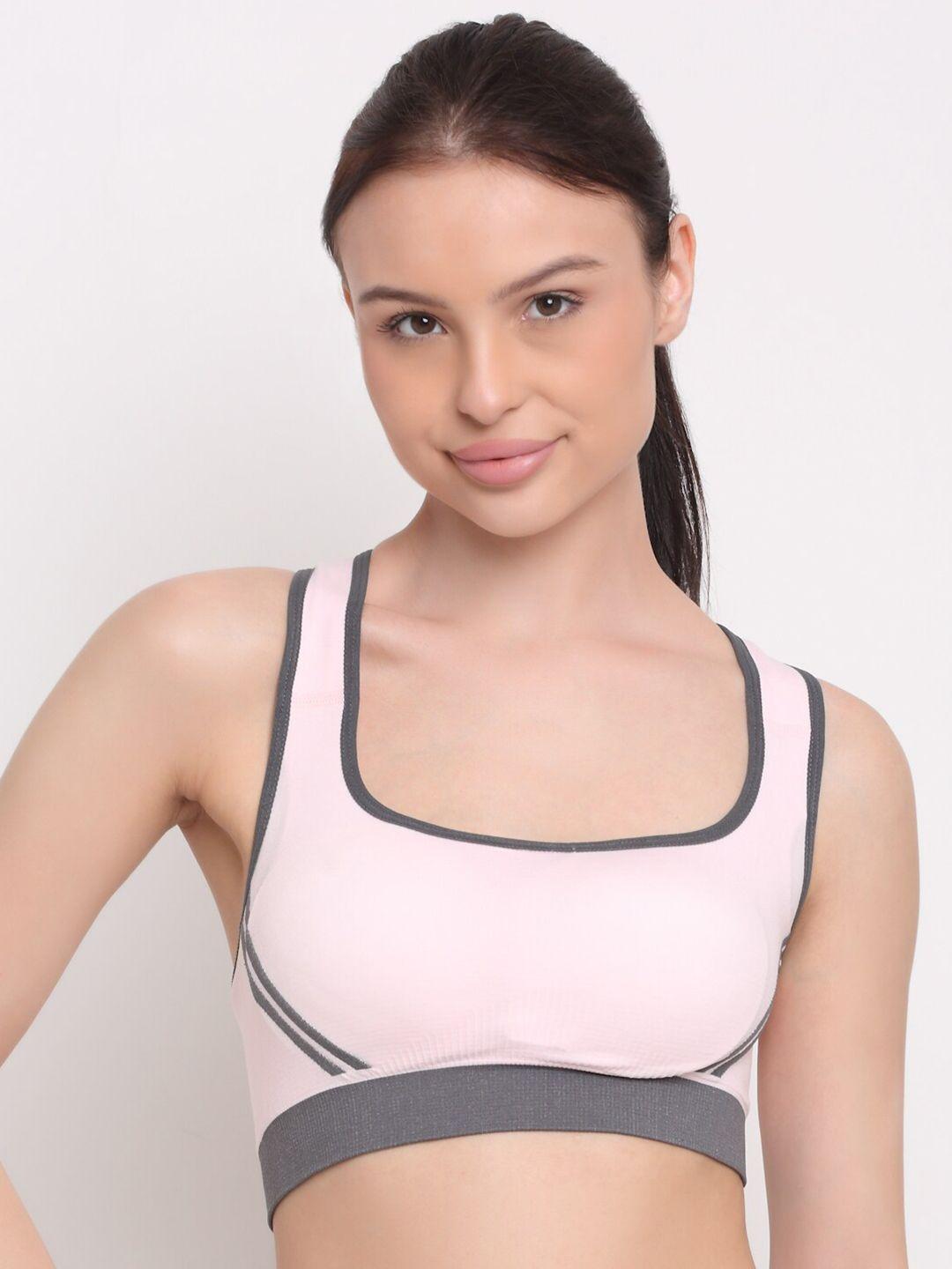 laceandme pink & grey lightly padded moisture wicking rapid dry sports bra