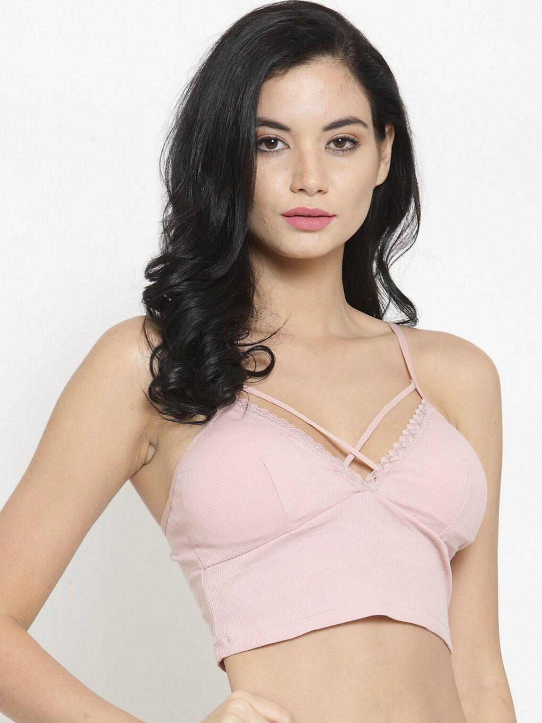 laceandme pink solid non-wired lightly padded bralette bra 6305