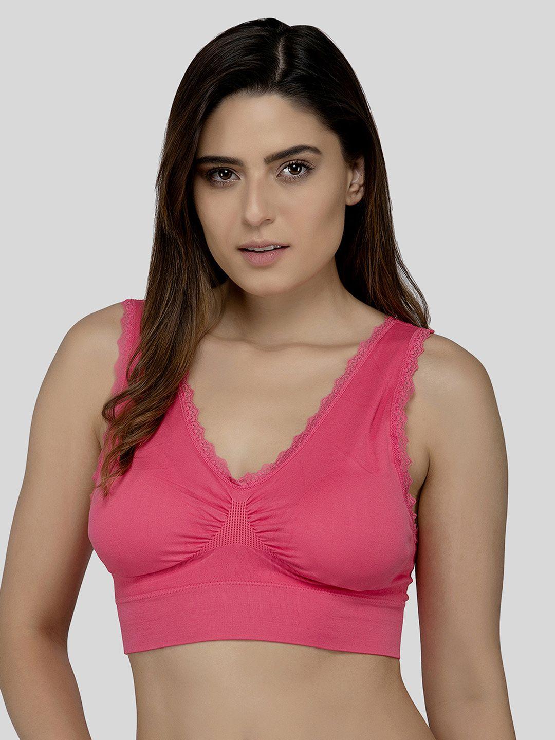 laceandme pink solid non-wired lightly padded everyday bra 4297