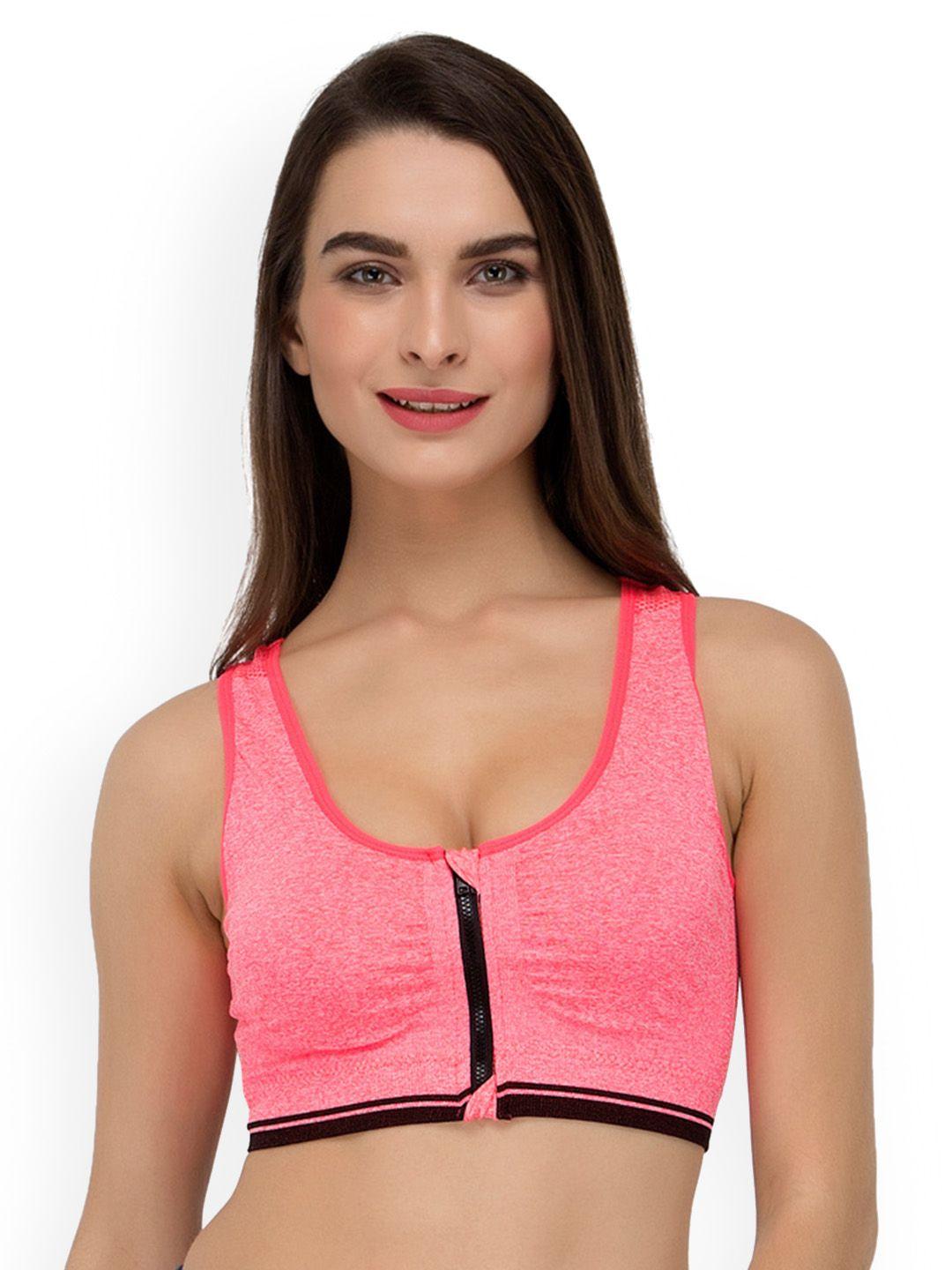 laceandme pink solid non-wired lightly padded sports bra 4254