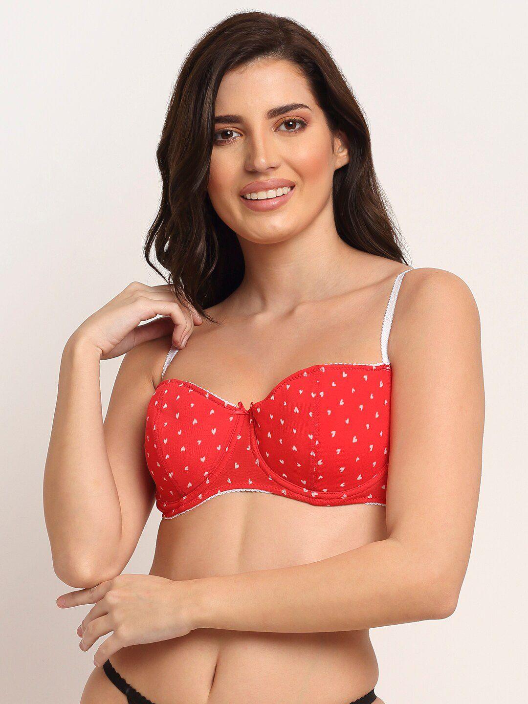laceandme red & white lightly padded non wired bra