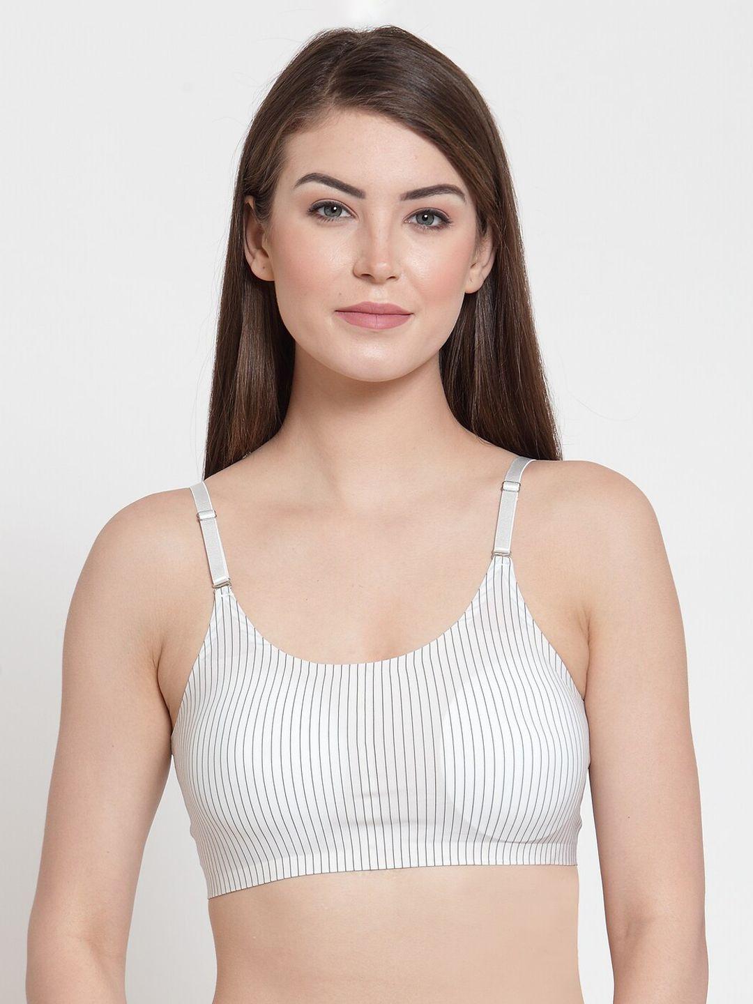 laceandme white striped non-wired lightly padded bralette bra