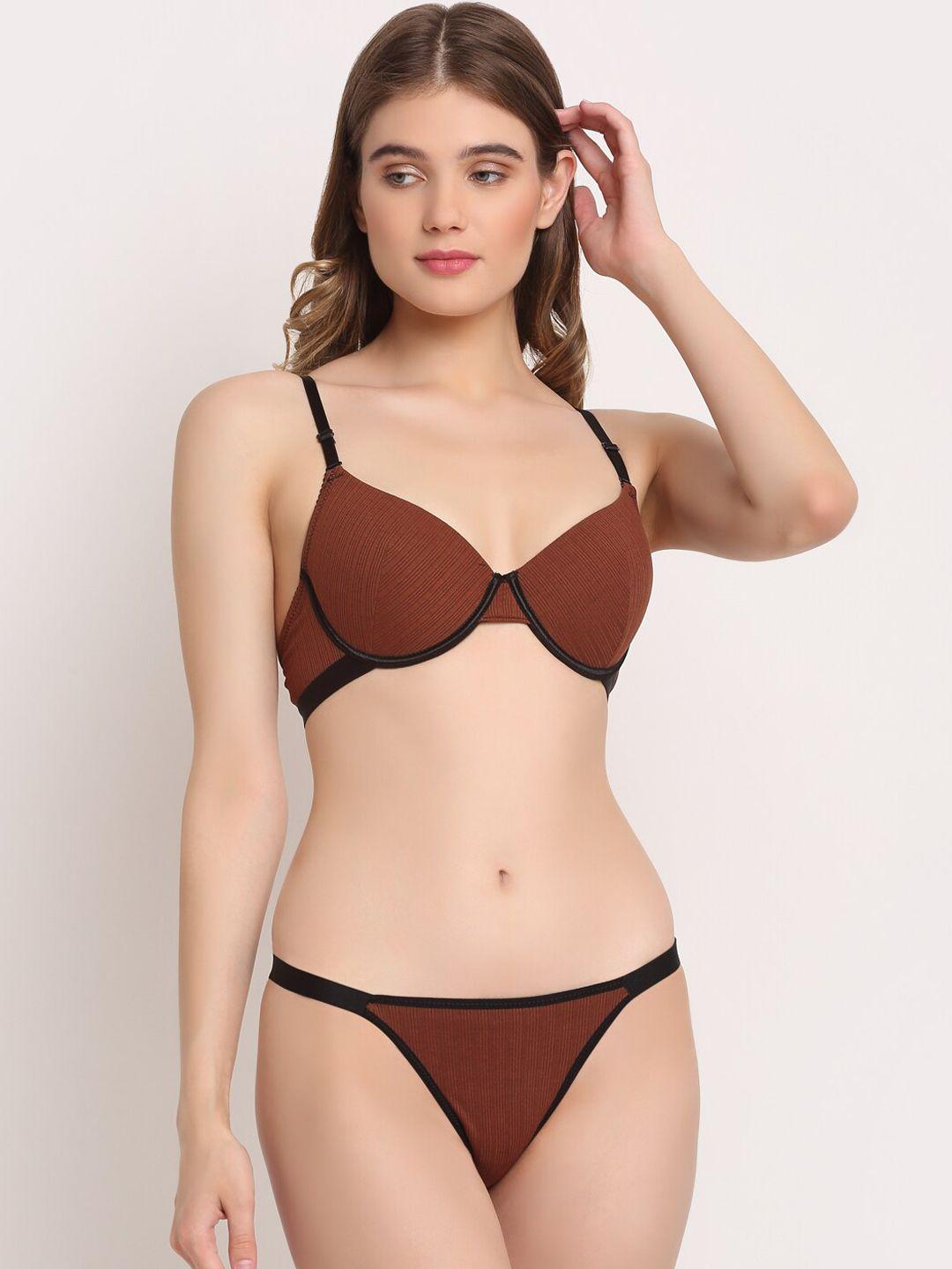 laceandme women brown solid lingerie set  lm1161