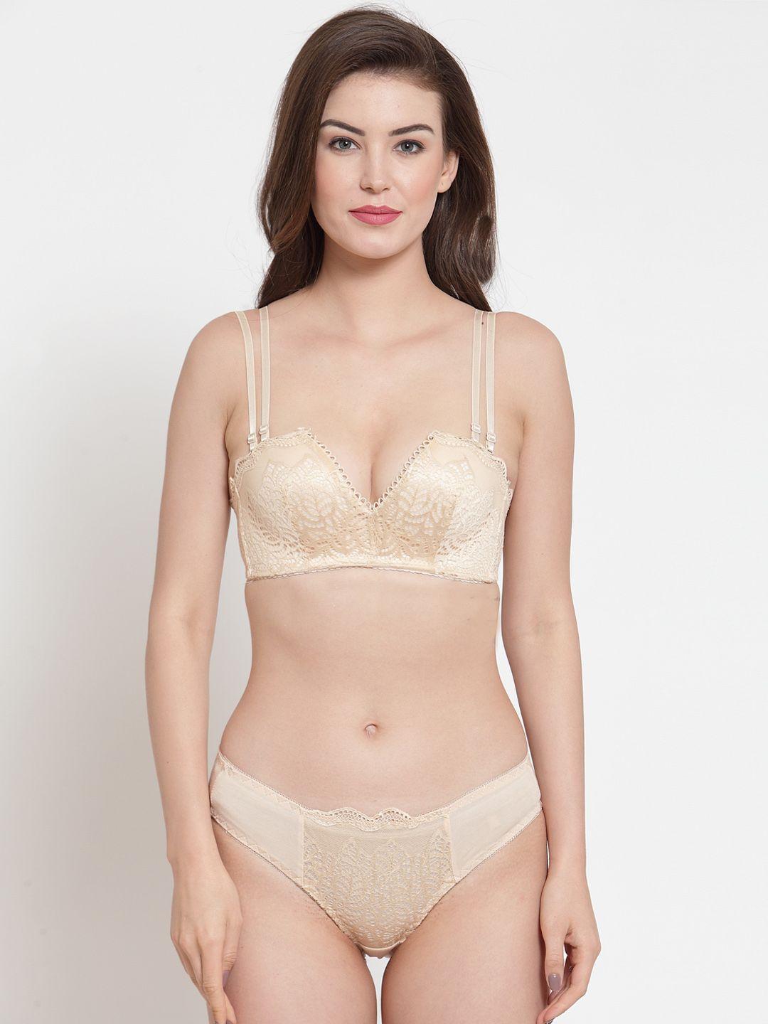 laceandme women cream-coloured lace lingerie set 4276