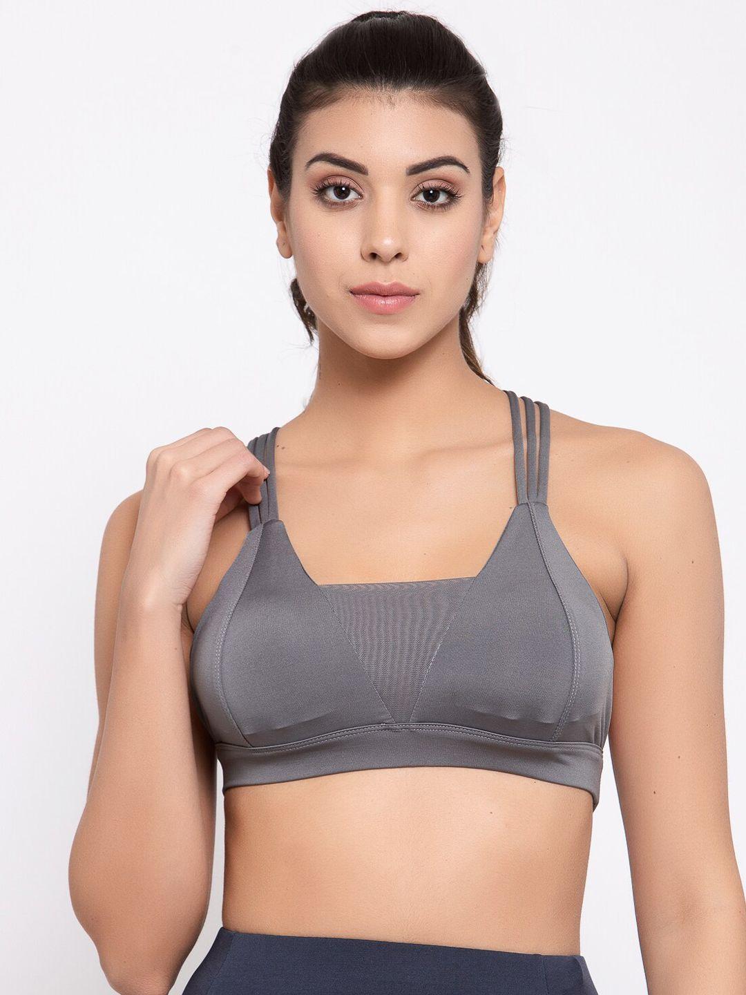 laceandme women grey solid lightly padded sports bra