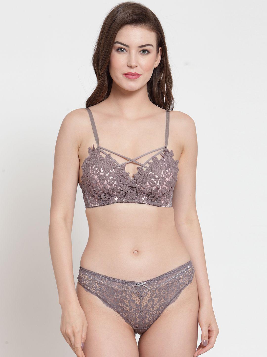 laceandme women mauve floral printed lingerie set 4513