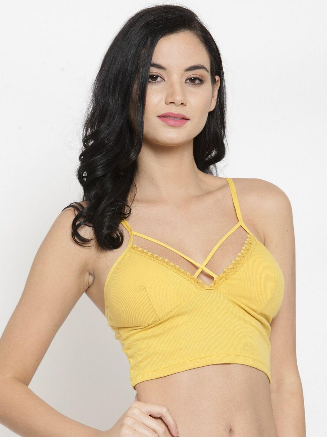 laceandme yellow solid non-wired lightly padded bralette bra