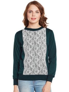 laced sweatshirt with boat-neck