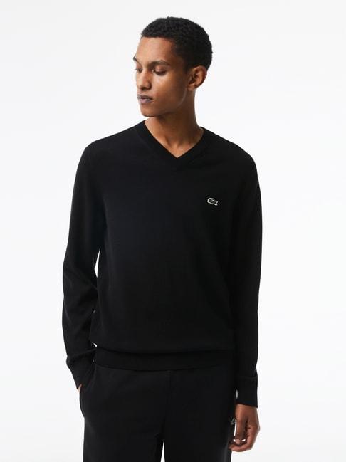 lacoste black cotton regular fit sweater