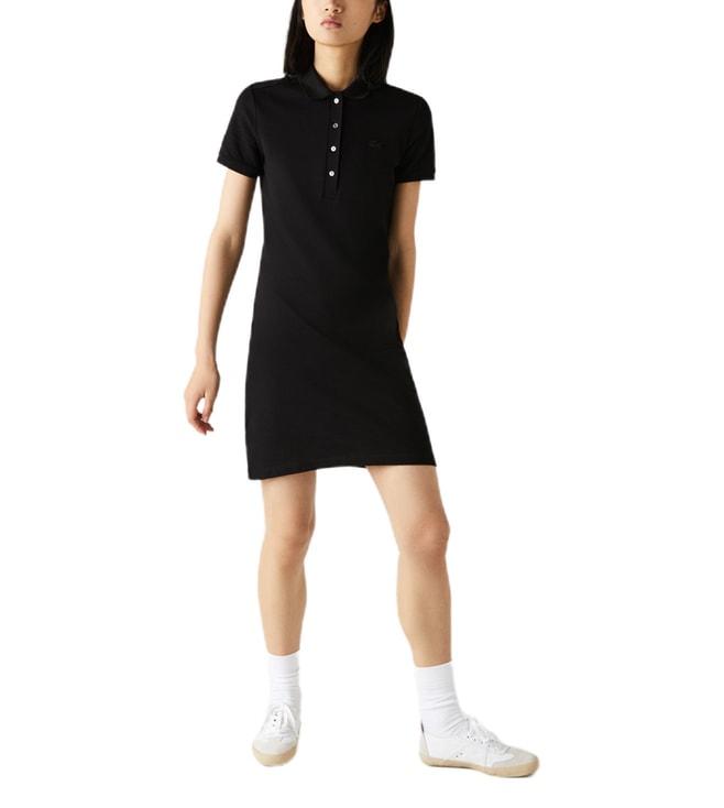 lacoste black stretch cotton slim fit pique polo dress