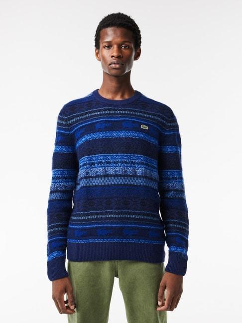 lacoste blue classic fit self pattern sweater