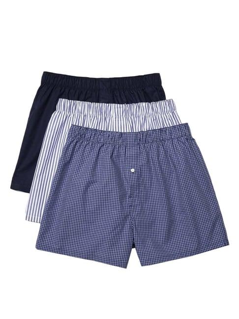 lacoste blue cotton classic fit striped boxers