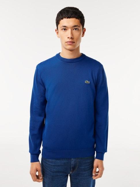 lacoste blue cotton regular fit sweater