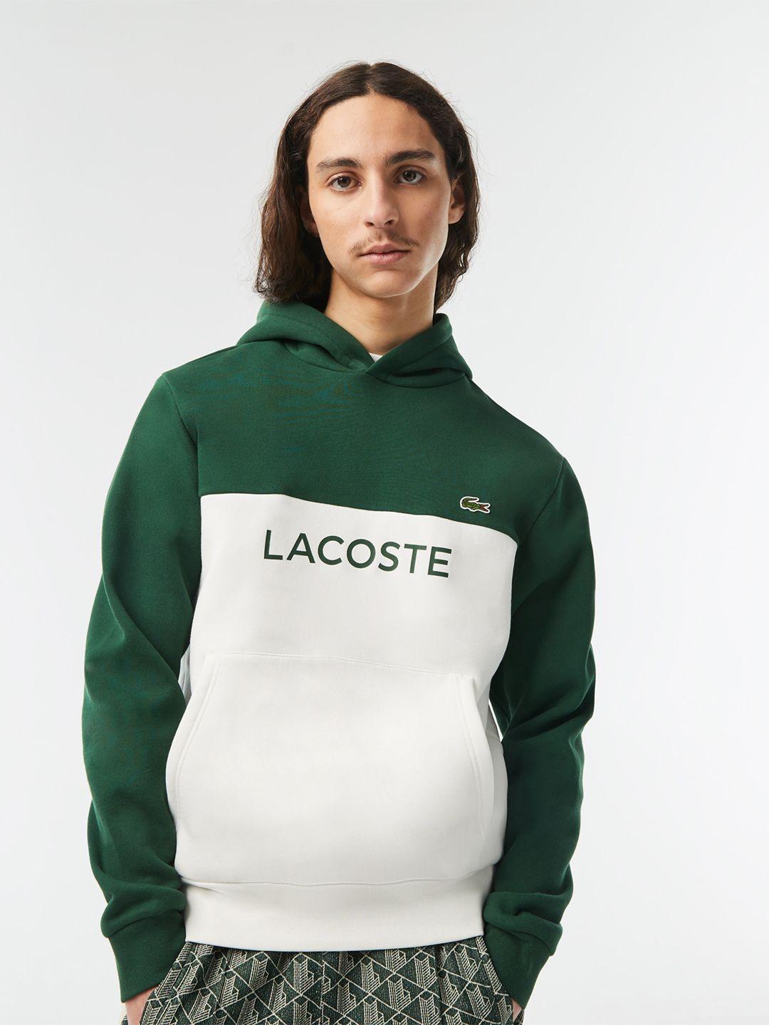 lacoste colourblocked knitted hooded pullover sweatshirt