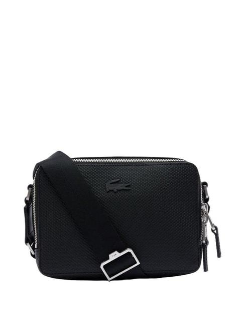 lacoste core black leather textured cross body bag