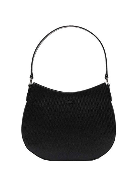lacoste core black leather textured hobo handbag