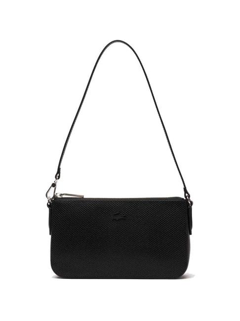 lacoste core black leather textured shoulder handbag
