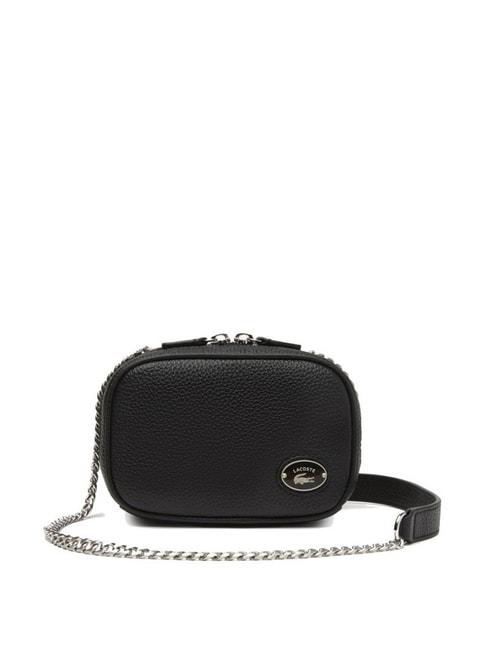 lacoste core black leather textured sling handbag