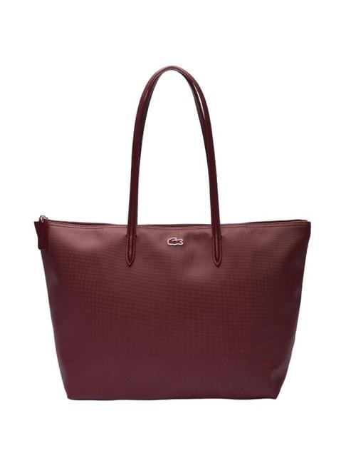 lacoste core red pvc textured tote handbag
