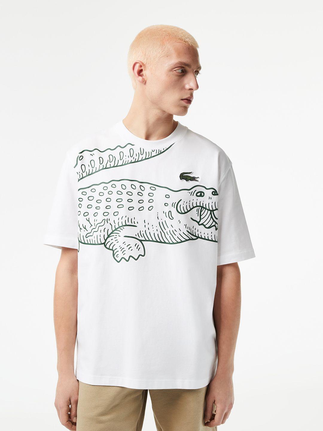 lacoste crocodile print round neck loose fit pure cotton t-shirt
