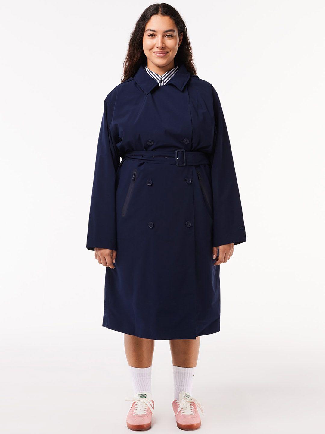 lacoste double breasted band collar trench coat