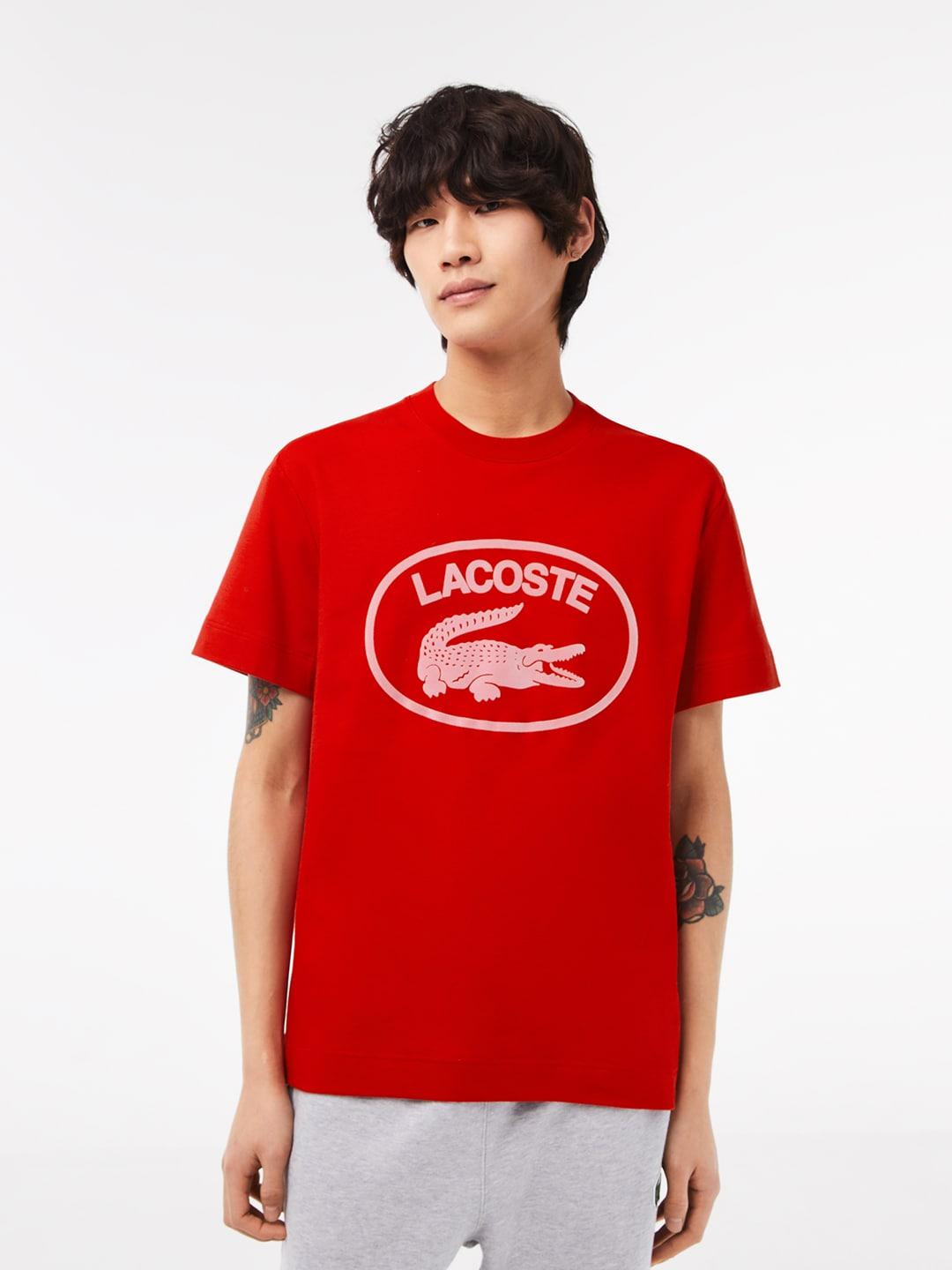 lacoste graphic printed round neck cotton relaxed fit t-shirt