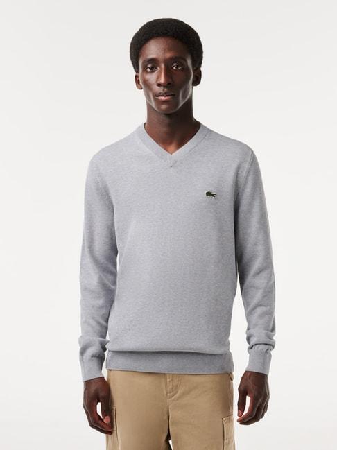 lacoste grey cotton regular fit sweater