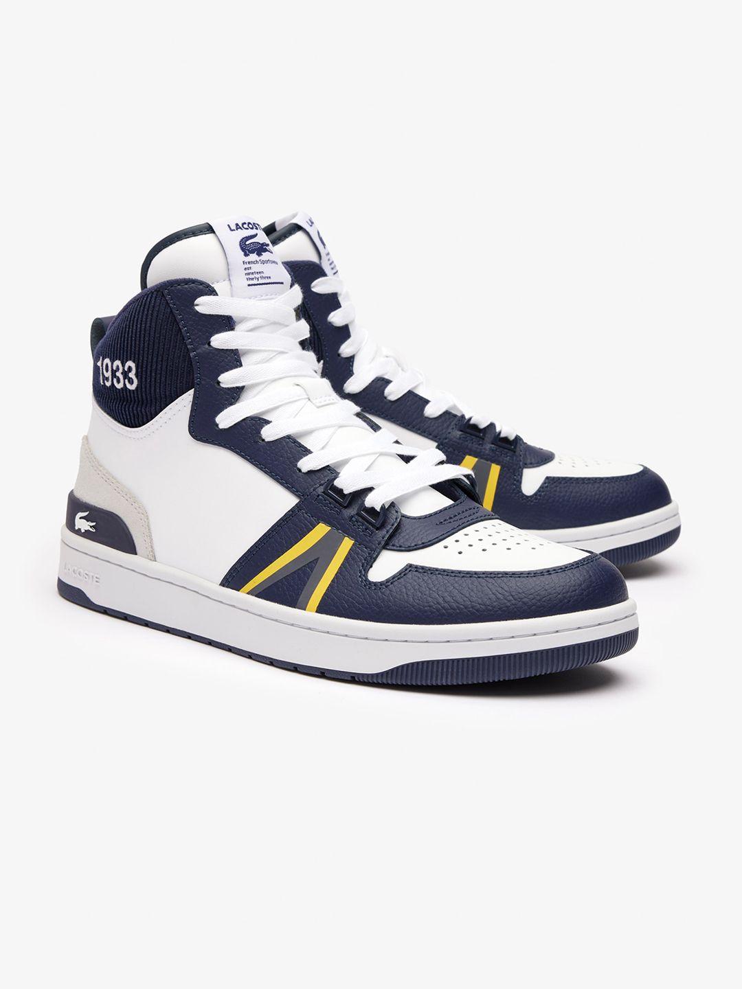 lacoste men colourblocked leather mid-top sneakers