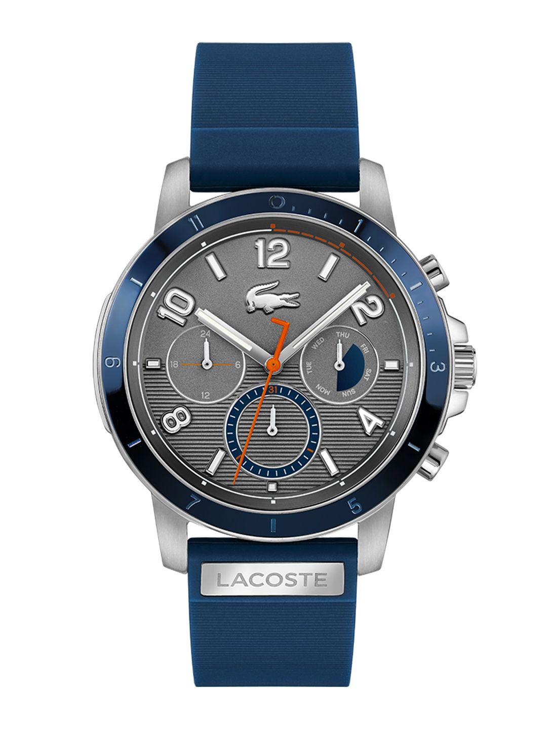 lacoste men grey brass dial & blue bracelet style straps analogue multi function watch 2011120