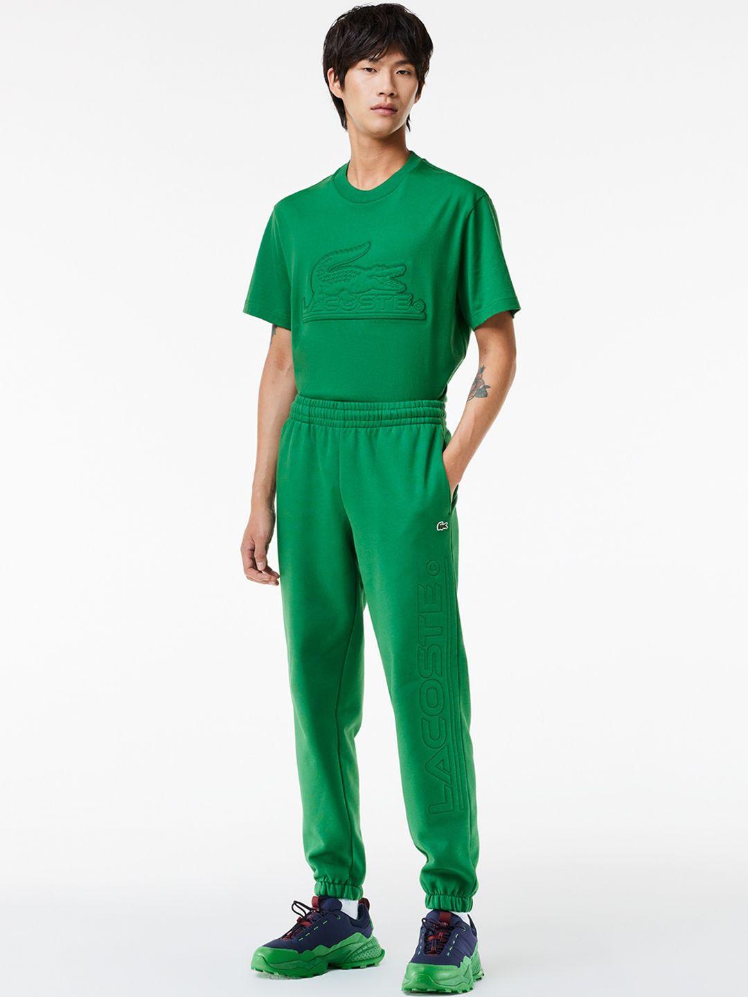 lacoste men logo printed mid-rise joggers