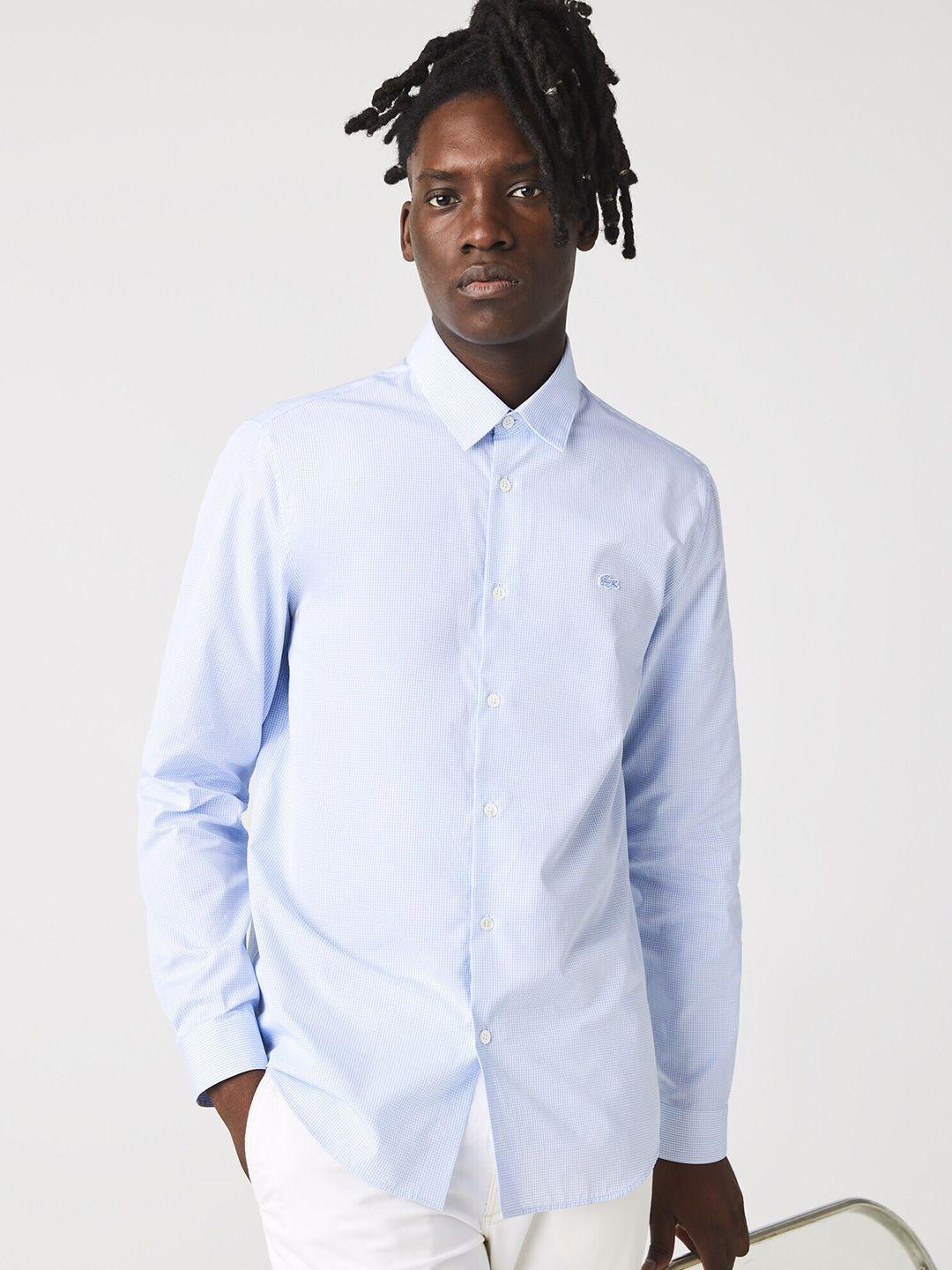 lacoste men modern micro checked pure cotton casual shirt