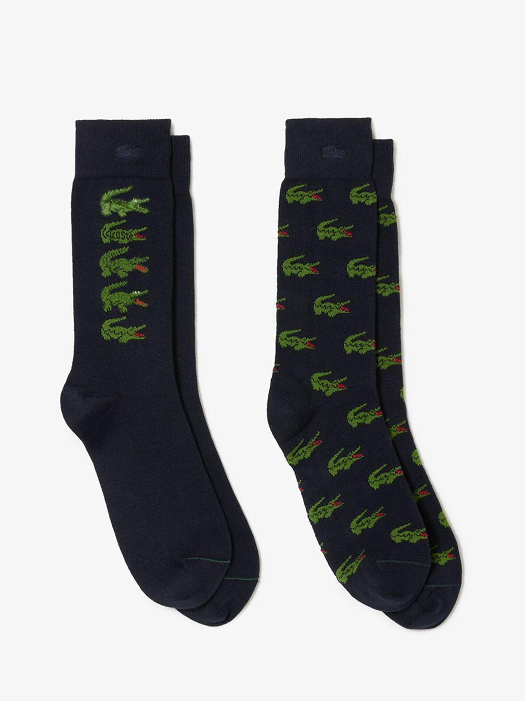 lacoste men pack of 2 patterned cotton calf-length socks