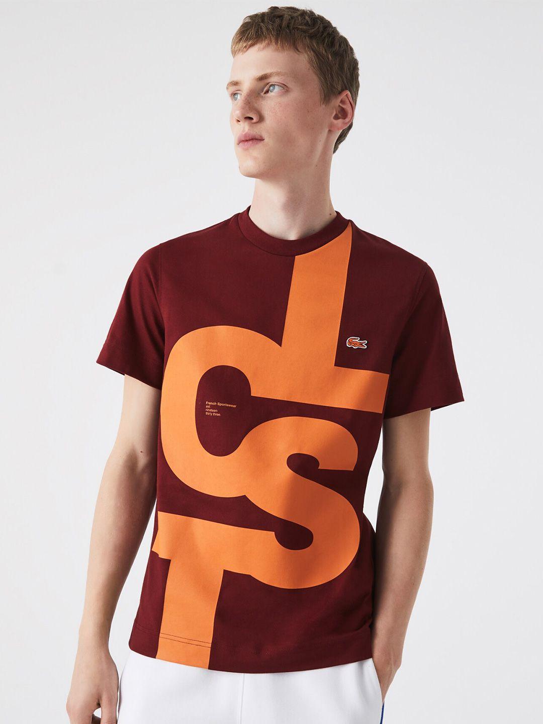 lacoste men red typography printed pure cotton t-shirt