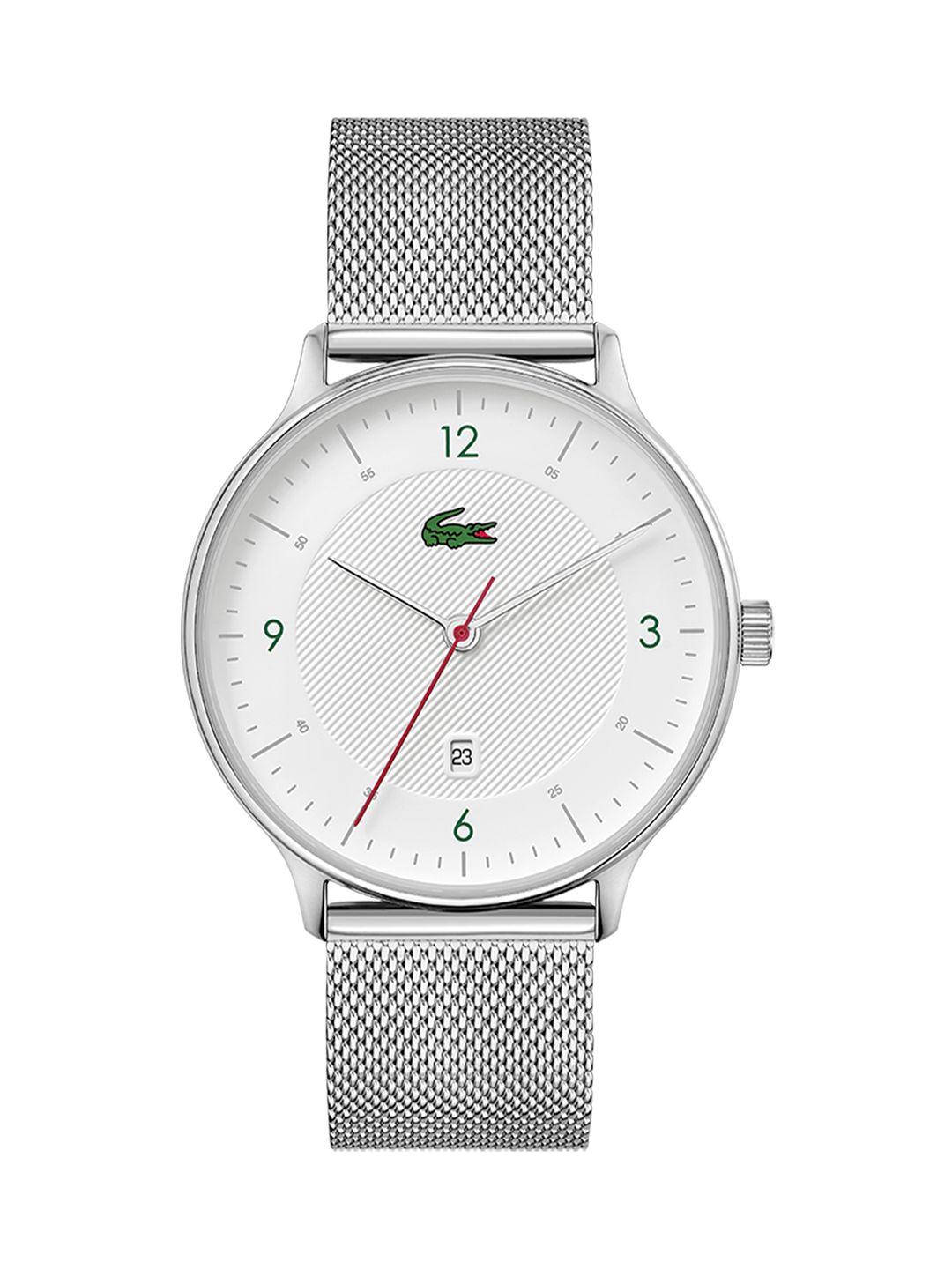 lacoste men white brass dial & silver toned stainless steel straps analogue watch 2011136