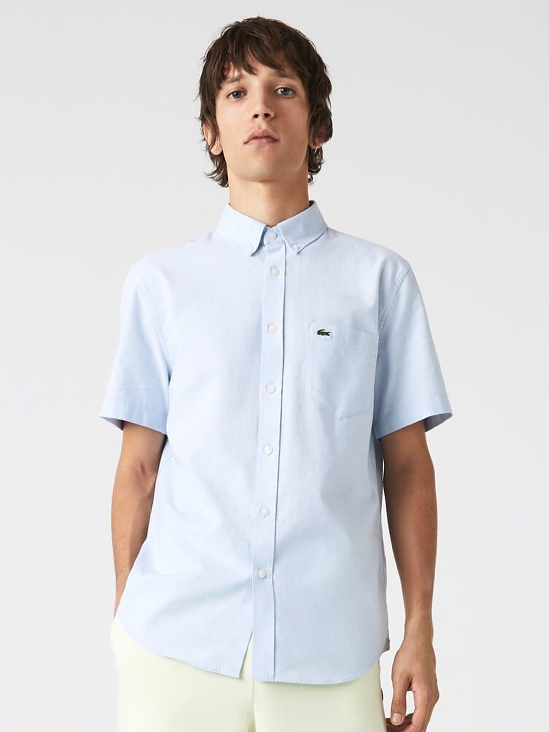 lacoste modern button-down collar pure cotton casual shirt