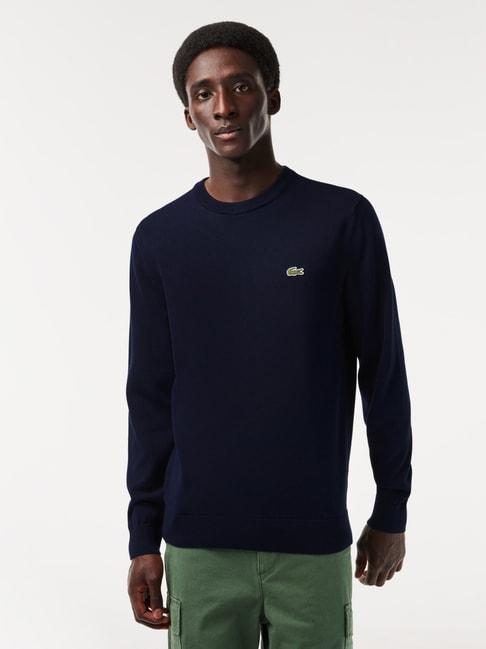 lacoste navy cotton regular fit sweater