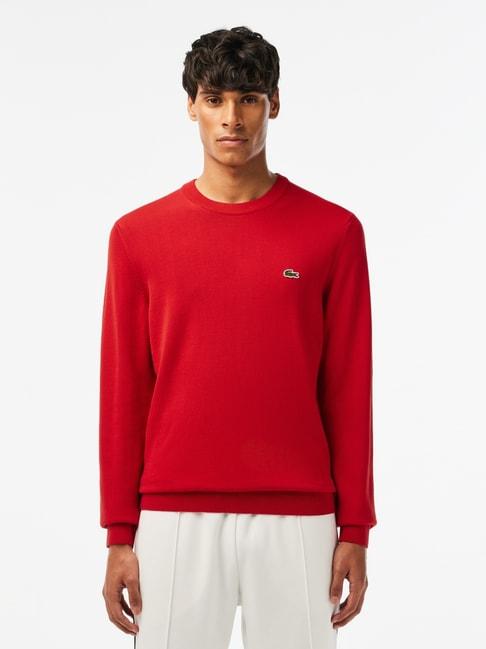lacoste red cotton regular fit sweater