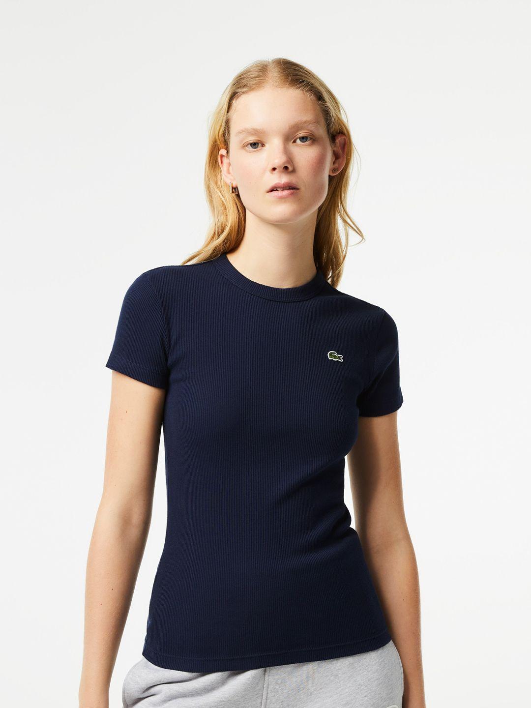 lacoste round neck slim fit brand logo embroidered cotton t-shirt