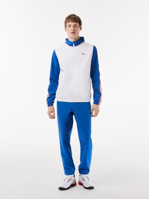 lacoste white & blue regular fit printed tracksuits