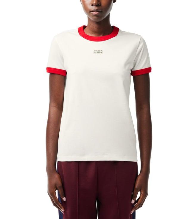 lacoste white abstract regular fit t-shirt