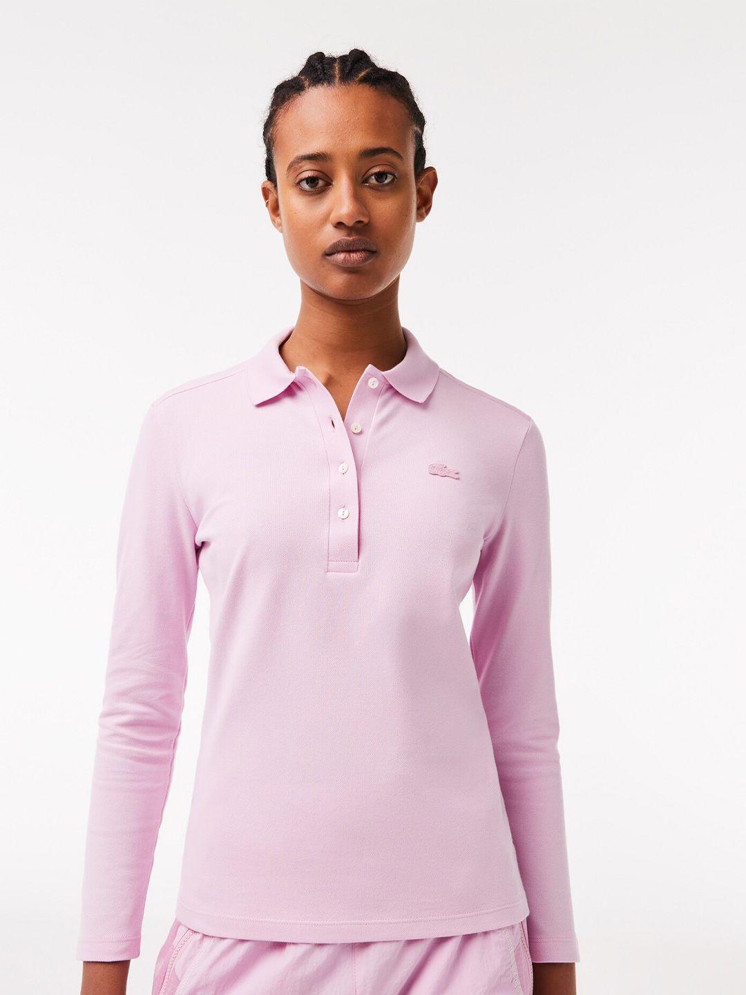 lacoste women cotton  polo collar slim fit t-shirt