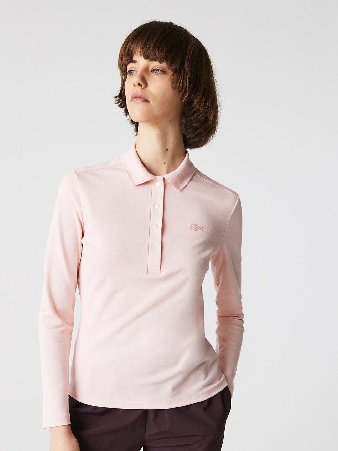 lacoste women cotton polo collar slim fit t-shirt