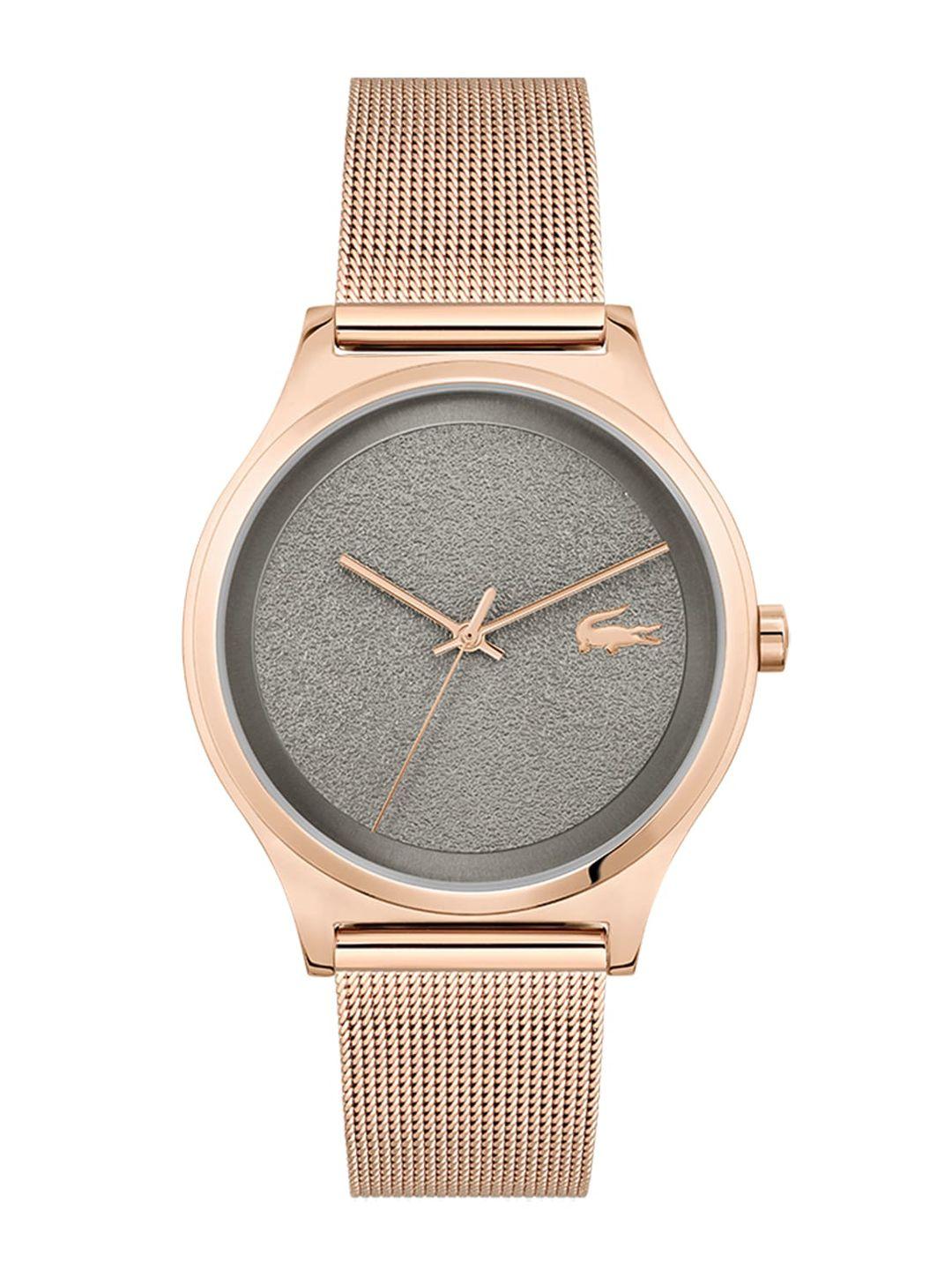 lacoste women grey brass dial & rose gold toned stainless steel analogue watch 2001193