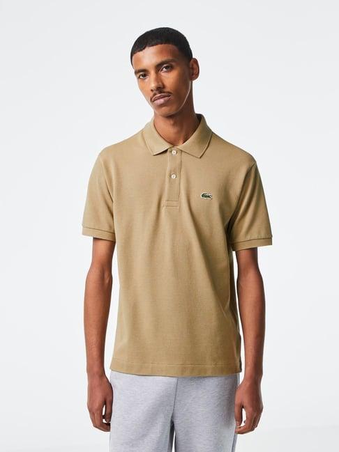 lacoste beige cotton classic fit polo t-shirt