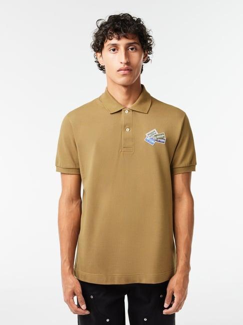 lacoste beige cotton classic fit polo t-shirt