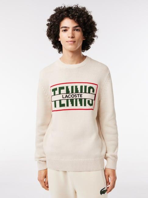 lacoste beige cotton classic fit self pattern sweater