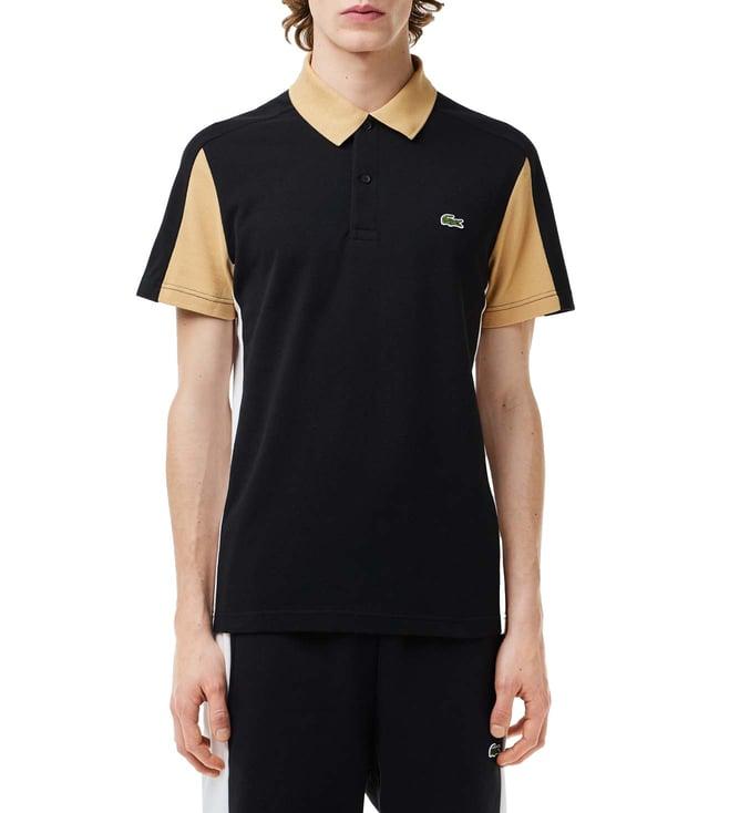 lacoste black & beige colour-block regular fit polo t-shirt