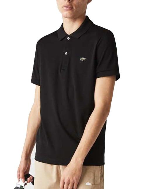 lacoste black cotton regular fit polo t-shirts