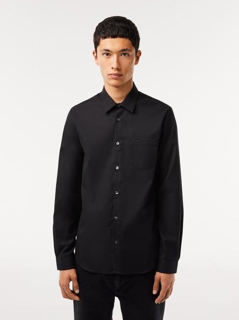 lacoste black cotton regular fit shirt